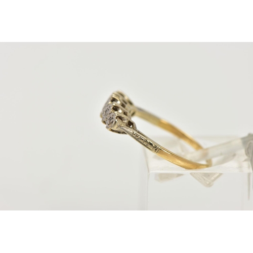 14 - A YELLOW METAL DIAMOND HALF ETERNITY RING, designed with a row of five illusion set single cut diamo... 