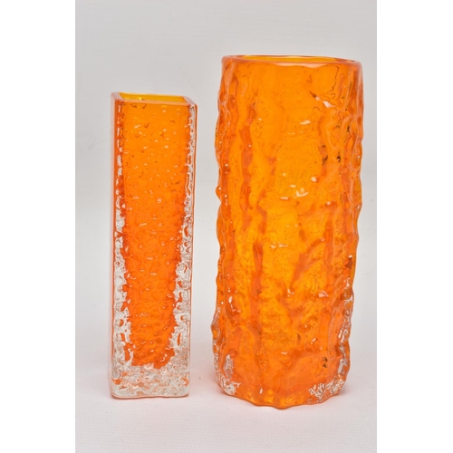 145A - WHITEFRIARS TANGERINE GLASS DESIGNED BY GEOFREY BAXTER, comprising a textured bark vase, pattern 969... 