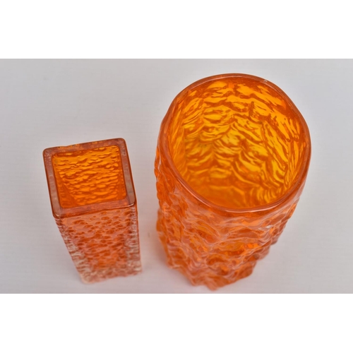 145A - WHITEFRIARS TANGERINE GLASS DESIGNED BY GEOFREY BAXTER, comprising a textured bark vase, pattern 969... 