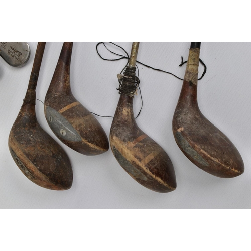 155A - EIGHT VINTAGE GOLF CLUBS, comprising a wooden shaft driver and wedge and steel shaft clubs comprisin... 