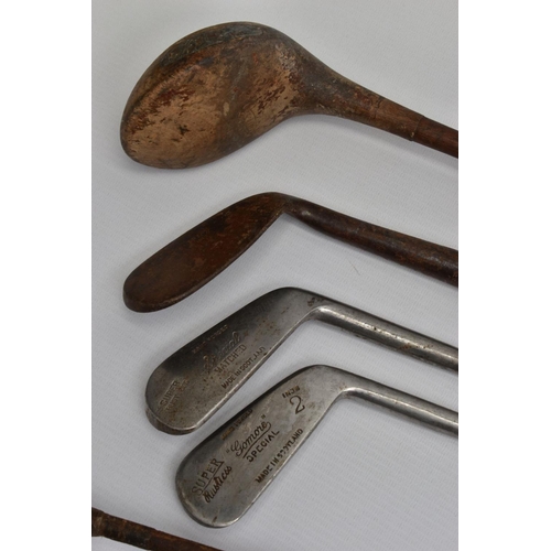 155A - EIGHT VINTAGE GOLF CLUBS, comprising a wooden shaft driver and wedge and steel shaft clubs comprisin... 