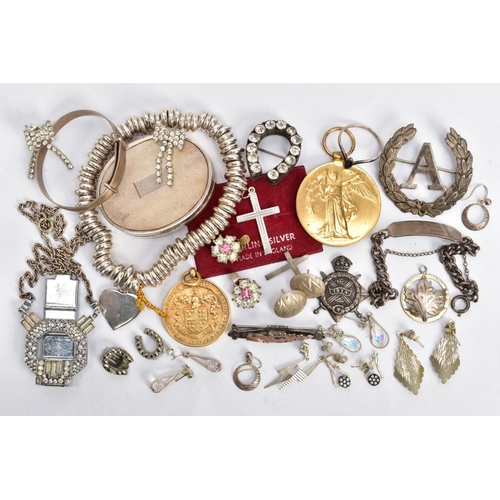 16 - A SELECTION OF JEWELLERY AND ITEMS, to include an oval silver trinket box with an engine turned desi... 