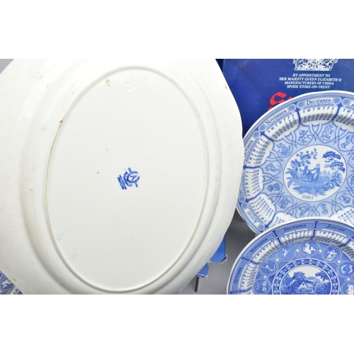 165A - A SMALL COLLECTION OF BLUE AND WHITE WARES ETC, to include six Spode calendar plates for the years 2... 