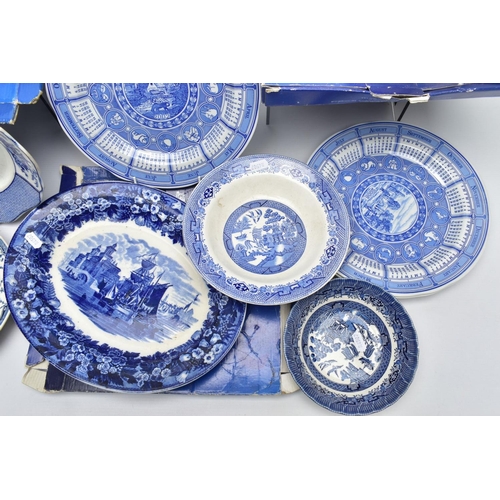 165A - A SMALL COLLECTION OF BLUE AND WHITE WARES ETC, to include six Spode calendar plates for the years 2... 