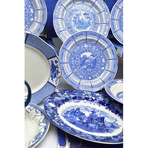 165A - A SMALL COLLECTION OF BLUE AND WHITE WARES ETC, to include six Spode calendar plates for the years 2... 