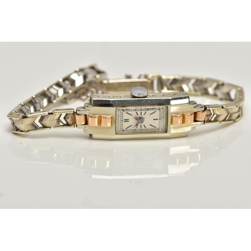 170 - A LADIES GOLD 'ROLEX' WRISTWATCH, rectangular white dial, baton markers, case import hallmark for 18... 