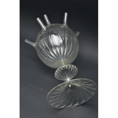 175A - A CIRCA 1980s STUDIO GLASS FLOWER STEM VASE /  TULIPIERE?, the clear glass body is of globular form ... 