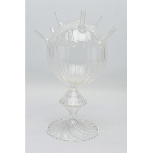 175A - A CIRCA 1980s STUDIO GLASS FLOWER STEM VASE /  TULIPIERE?, the clear glass body is of globular form ... 