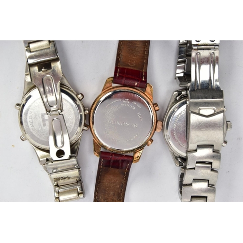 176 - THREE WRISTWATCHES, to include a cased SEKONDA watch with rose gold plated case on a red leather str... 