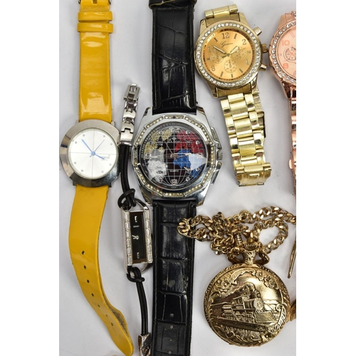 177 - AN ASSORTMENT OF WATCHES AND JEWELLERY, to include an Ice Star novelty quartz wristwatch, the face w... 