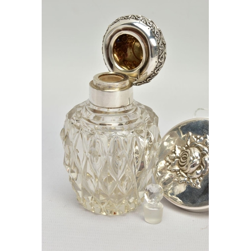 178 - AN EDWARDIAN SILVER AND GLASS SCENT BOTTLE, WITH A 1980S SILVER POT, the first hallmarked Birmingham... 