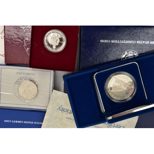 189 - A SMALL CARDBOARD BOX CONTAINING MOSTLY USA SILVER PROOF COINS, to include two 1991 Korean war memor... 