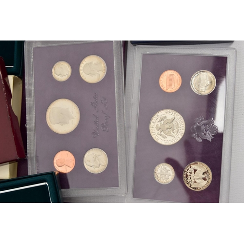 189 - A SMALL CARDBOARD BOX CONTAINING MOSTLY USA SILVER PROOF COINS, to include two 1991 Korean war memor... 