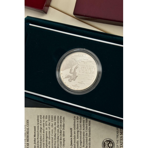 189 - A SMALL CARDBOARD BOX CONTAINING MOSTLY USA SILVER PROOF COINS, to include two 1991 Korean war memor... 