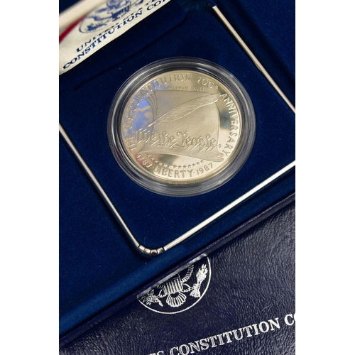 189 - A SMALL CARDBOARD BOX CONTAINING MOSTLY USA SILVER PROOF COINS, to include two 1991 Korean war memor... 