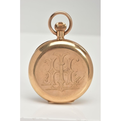 2 - A 9CT GOLD OPEN FACE POCKET WATCH, manual wind, round white dial, Roman numerals, subsidiary dial at... 