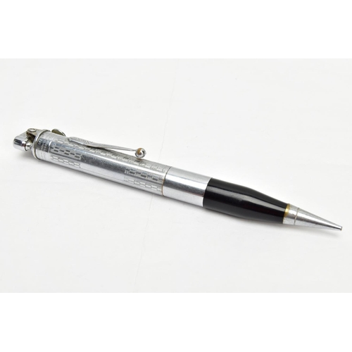 31 - A RONSON LIGHTER PENCIL, engine turned white metal propelling pencil with a black laquear grip, fitt... 