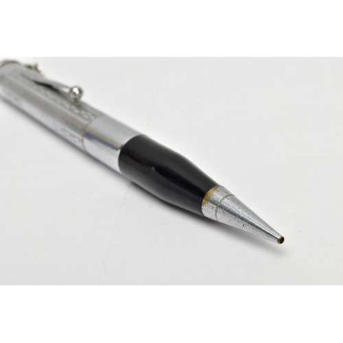 31 - A RONSON LIGHTER PENCIL, engine turned white metal propelling pencil with a black laquear grip, fitt... 