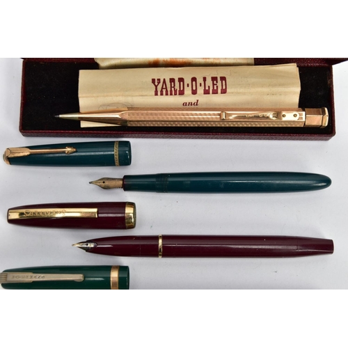 41 - A SELECTION OF PENS, to include a boxed 'Parker Duofold' black lacquer and gold trim, fitted with a ... 