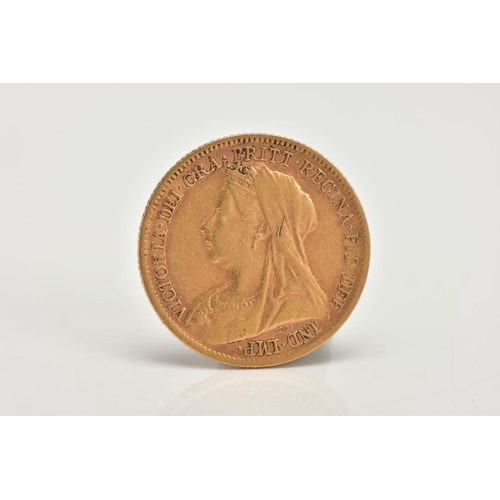 5 - A LATE 19TH CENTURY GOLD HALF SOVEREIGN COIN, depicting Queen Victoria with veil, dated 1900, approx... 