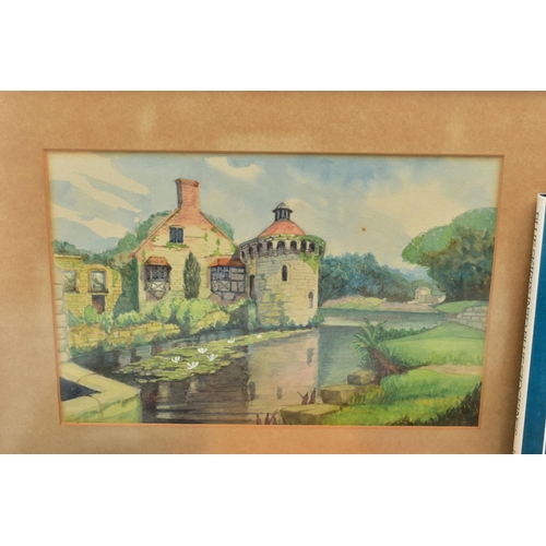 500A - WATERCOLOUR, PRINTS AND EPHEMERA, comprising an unsigned watercolour of Scotney Castle, approximate ... 