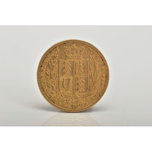 6 - A MID 19TH CENTURY GOLD FULL SOVEREIGN COIN, depicting a young Queen Victoria with a shield reverse,... 