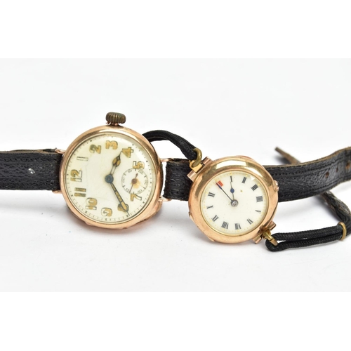 61 - TWO 9CT GOLD WRISTWATCHES, the first an AF hand wound movement, white round dial, Roman numerals, po... 