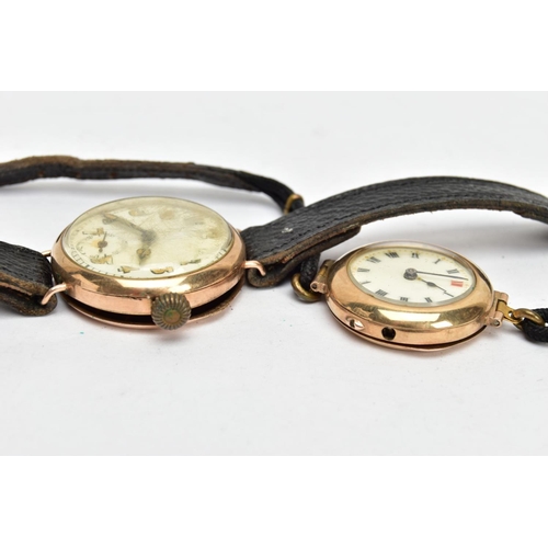 61 - TWO 9CT GOLD WRISTWATCHES, the first an AF hand wound movement, white round dial, Roman numerals, po... 