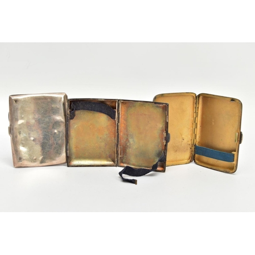 69 - THREE SILVER CIGARETTE CASES, the first of a curved rectangular form, plain polished design with eng... 