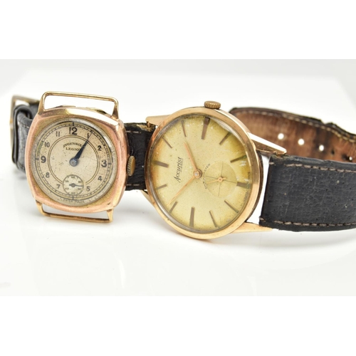 7 - A GENTS 'ACCURIST' WATCH AND A WATCH HEAD, the first with a hand wound movement, round gold dial sig... 