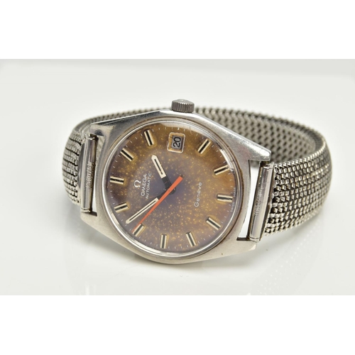 75 - AN 'OMEGA' AUTOMATIC WRISTWATCH, round discoloured gold tone dial signed 'Omega Automatic, Geneve', ... 