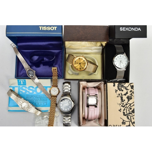 76 - A SELECTION OF WRISTWATCHES, to include a gents stainless steel  'Seiko Kinetic' fitted with a stain... 