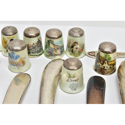 87 - A BOX OF ASSORTED SILVER AND WHITE METAL ITEMS, to include eleven silver handled butter knives, hall... 