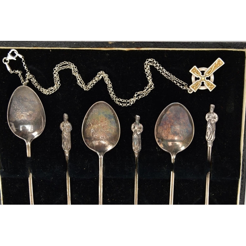 88 - A SELECTION OF SILVER ITEMS, to include a cased set of six silver apostle teaspoons, each hallmarked... 