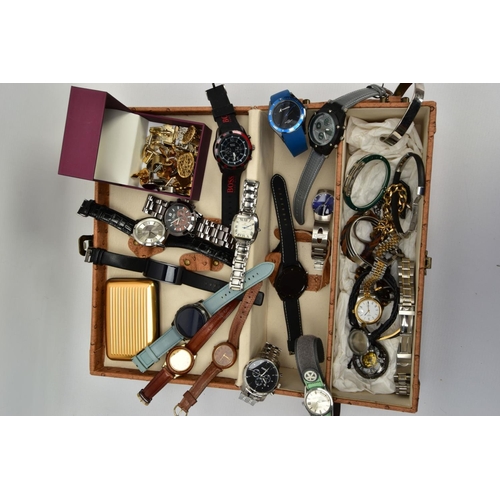 92 - A BOX OF ASSORTED WRISTWATCHES AND JEWELLERY, fifteen wristwatches, names to include Rotary, Eve Mon... 