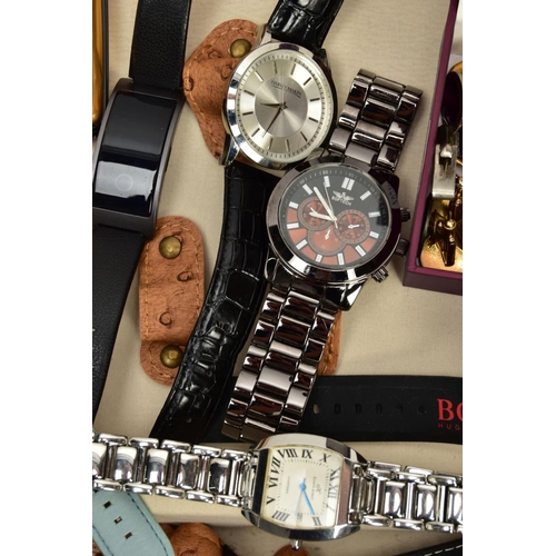 92 - A BOX OF ASSORTED WRISTWATCHES AND JEWELLERY, fifteen wristwatches, names to include Rotary, Eve Mon... 