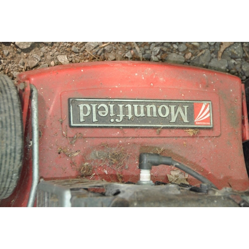 1239 - A MOUNTFIELD PETROL ROLLER LAWNMOWER (distressed condition, grass box not fitting properly, but engi... 