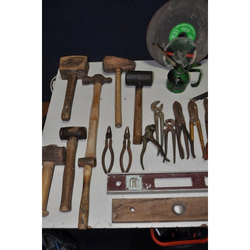 1253 - A BOX OF HAND TOOLS to include selection of chisels, snips, wood hammers, copper hammers, cutting di... 