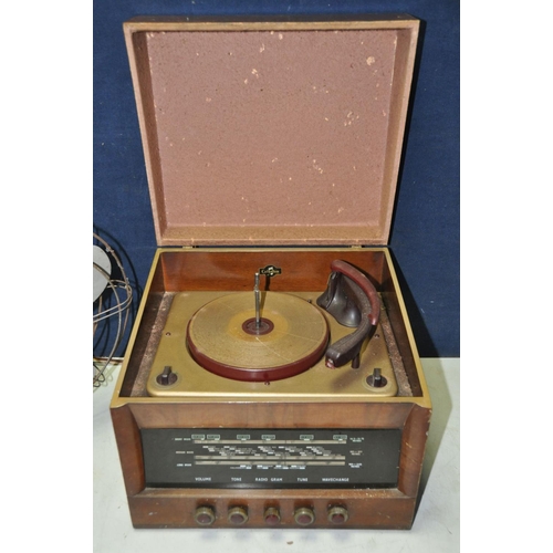 1256 - A VINTAGE COLUMBIA RADIOGRAM MODEL C.403 with turntable along with a vintage desk fan (both PAT fail... 