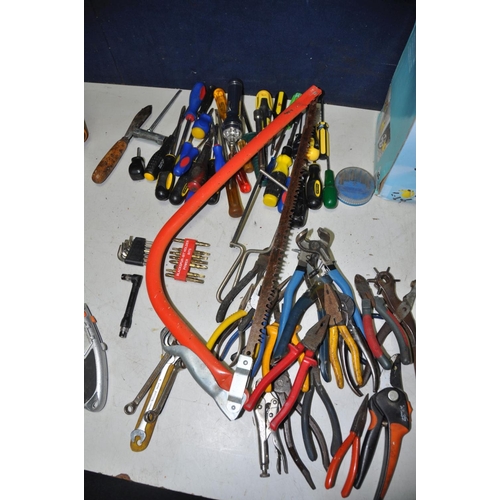 1273 - A COLLECTION OF TOOLS AND ELECTRICALS to include pliers, snips, tape measures, scissors, screwdriver... 