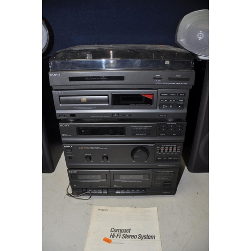 1281 - A SONY COMPACT HI-FI comprising a double cassette deck, LBT-V202, CDP-M18 cd player and a PS-LX43P t... 