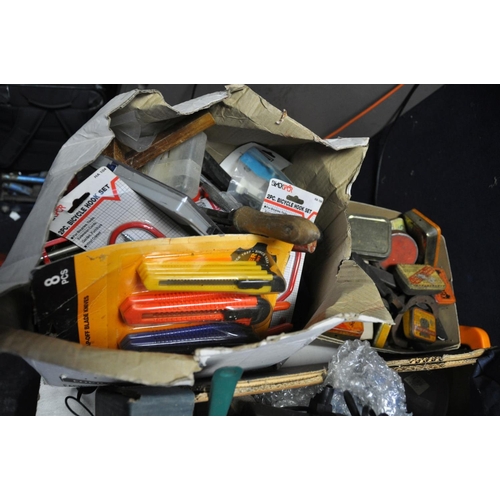 1305 - A TOOLBOX AND THREE TRAYS CONTAINING TOOLS including a Black and Decker Sander, a Bestway's pump, va... 