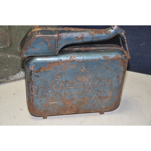 1310 - A JERRY CAN stamped with WD, RTB and 1967 along with a vintage Eversure petrol can (contains unknown... 