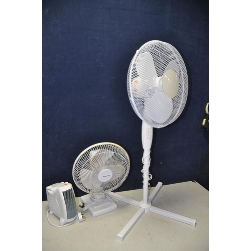 1314 - THREE FANS to include a unbranded 16in standing fan model No FS40-8JC, a Honeywell desk fan model No... 