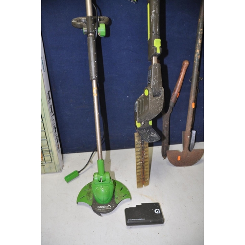 1316 - COLLECTION OF GARDENING TOOLS to include a G-TECH grass strimmer model No ST04, G-tech extendable he... 