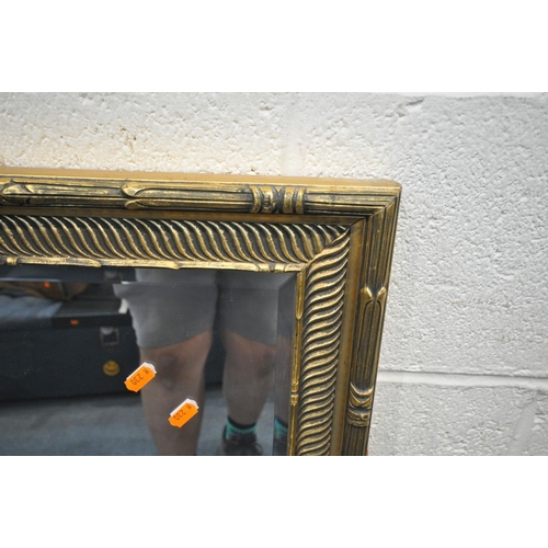 1410 - A LARGE RECTANGULAR GILT WOOD BEVELLED EDGE WALL MIRROR, length 131cm x height 102cm (good condition... 