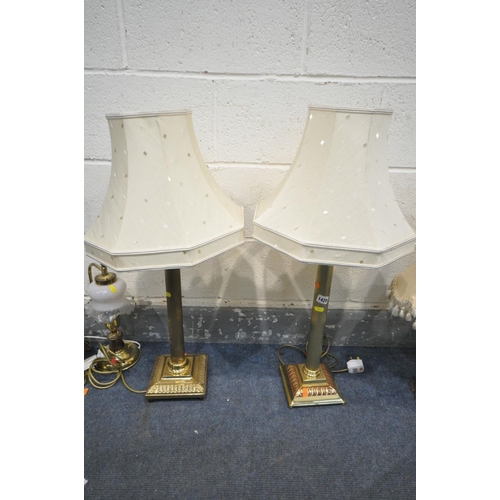 1429 - SIX VARIOUS TABLE LAMPS, to include two 20th century Corinthian column lamps, a pair of desk lamps w... 