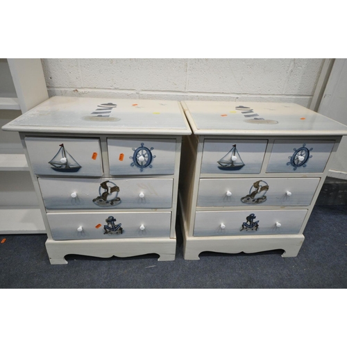 1430 - A QUANTITY OF PAINTED FURNITURE, to include a pair of four drawer cabinets, a small bookcase, a shel... 