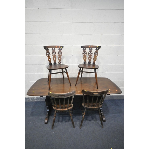 1446 - AN ERCOL OLD COLONIAL ELM DRESSER, length 123cm x depth 48cm x height 166cm x height of base 85cm, a... 