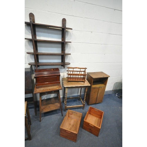 1450 - A SELECTION OF OCCASIONAL FURNITURE, to include an oak bureau with a single drawer, two occasional t... 